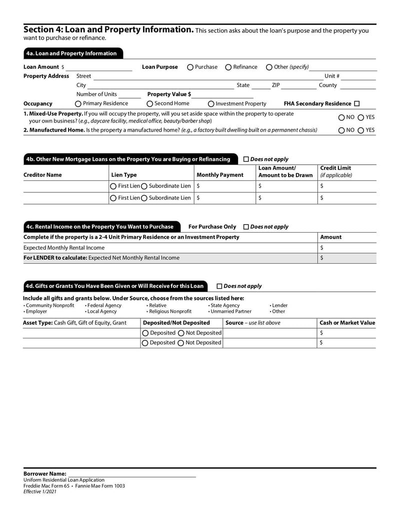 Thumbnail of Uniform Residential Loan Application Freddie Mac Form 65 - Apr 2020 - page 4