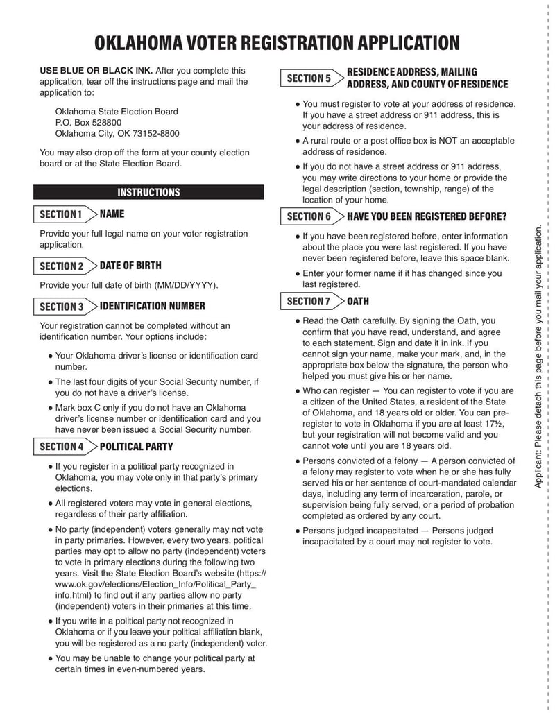 Large thumbnail of Oklahoma Voter Registration Application - Dec 2020