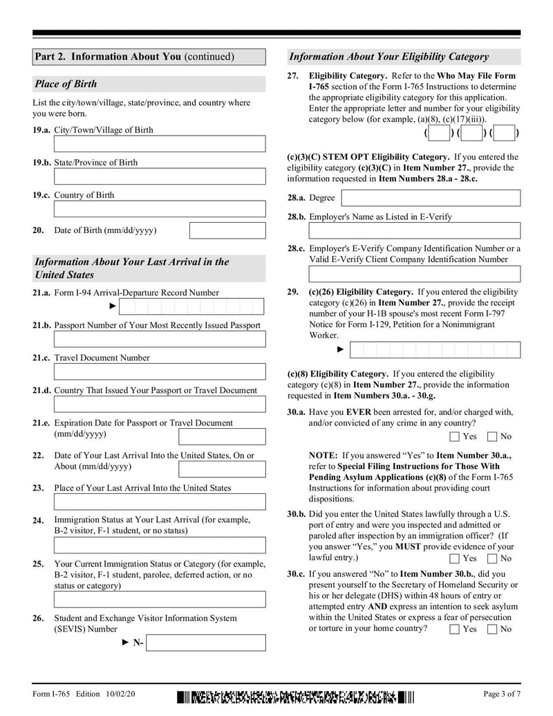 Large thumbnail of Form I-765 - Feb 2020