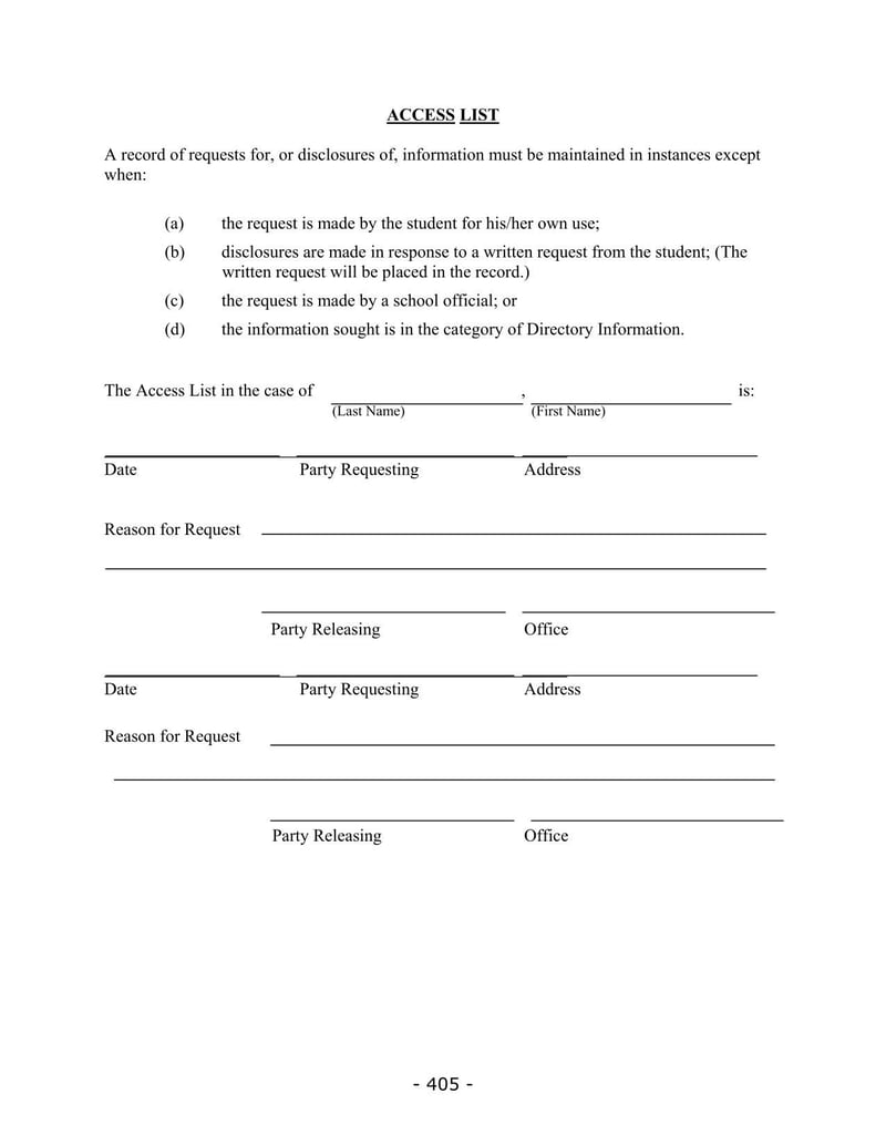 Large thumbnail of Fresno State University Authorization/Request for Access to Student Records