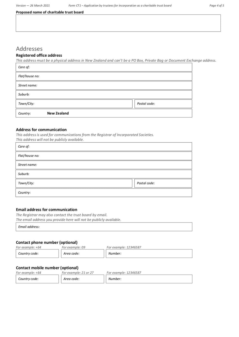 Large thumbnail of Form CT1 Application by Trustees for Incorporation as a Charitable Trust Board - Nov 2022