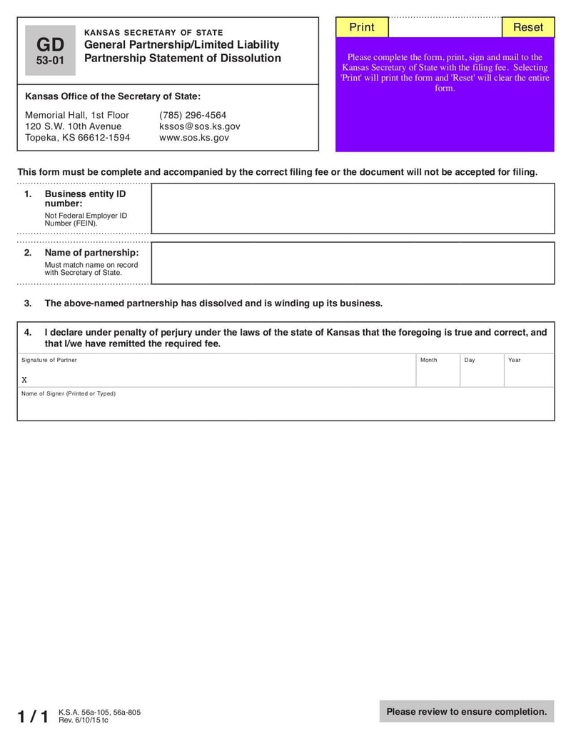 Large thumbnail of General Partnership/Limited Liability Partnership Statement of Dissolution - Jun 2015