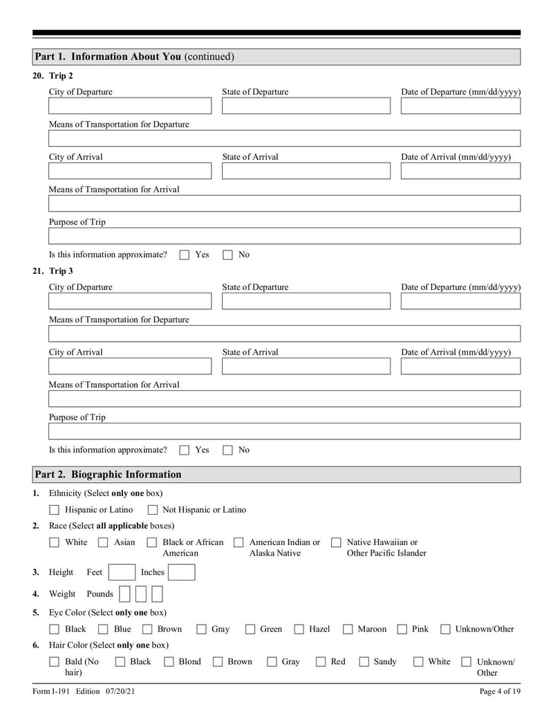Large thumbnail of Form I-191 - Jul 2021