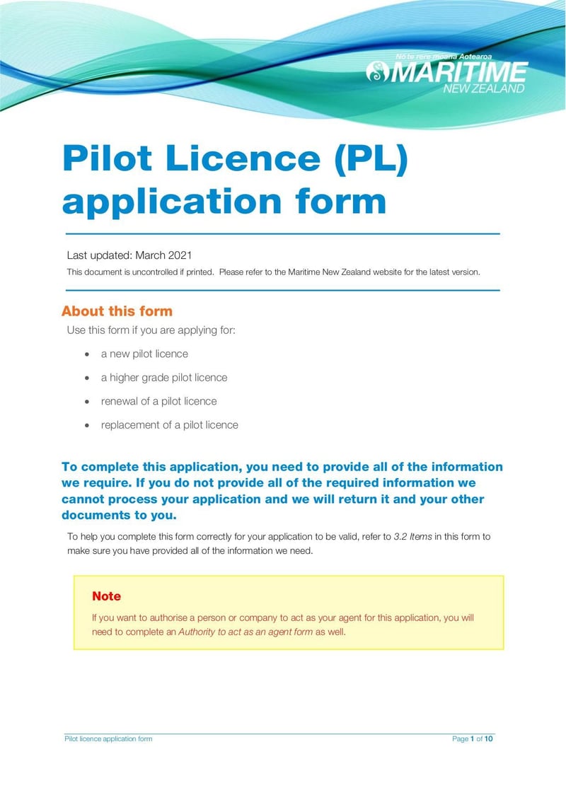 Large thumbnail of Pilots License Application Form - Mar 2021