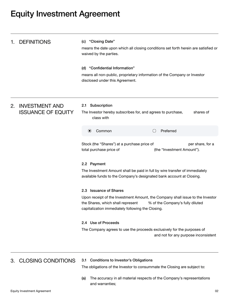 Equity Investment Agreement covering investor rights, share issuance and payment terms
