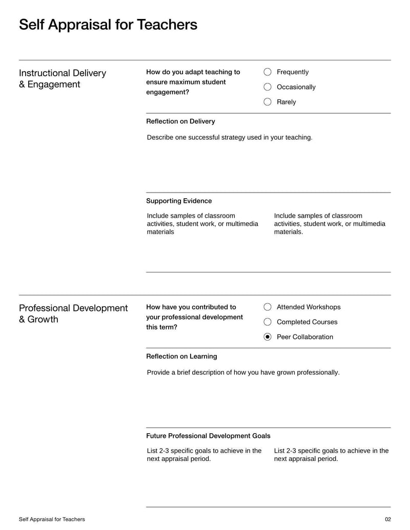 Self Appraisal for Teachers Template for teachers to assess their own performance