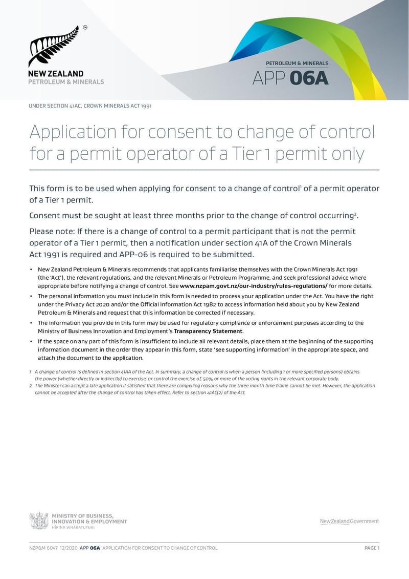 Large thumbnail of Application for Consent to Change of Control for a Permit Operator of a Tier 1 Permit only - Dec 2020