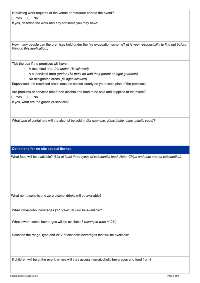 Large thumbnail of New Zealand Application for Special Licence (Premises)