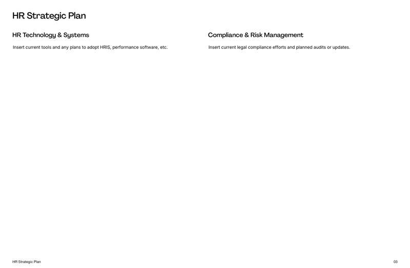 HR strategic plan template for aligning workforce goals with company objectives and compliance tracking