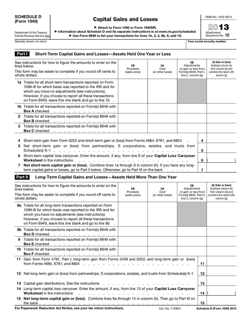 Large thumbnail of Form 1040 (Schedule D) - Nov 2013
