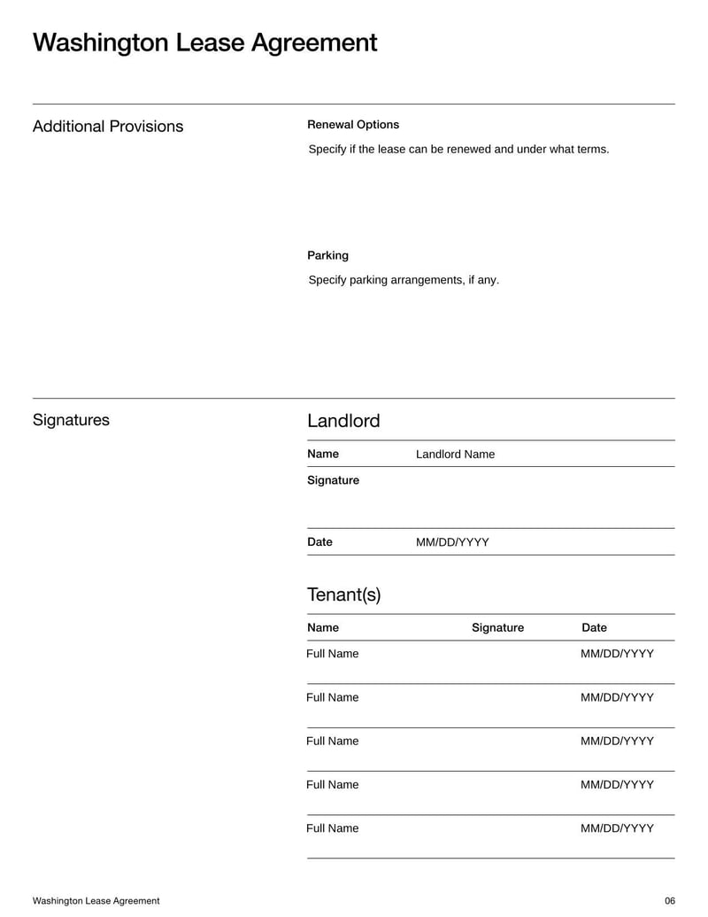 Washington Lease Agreement for rental terms in Washington