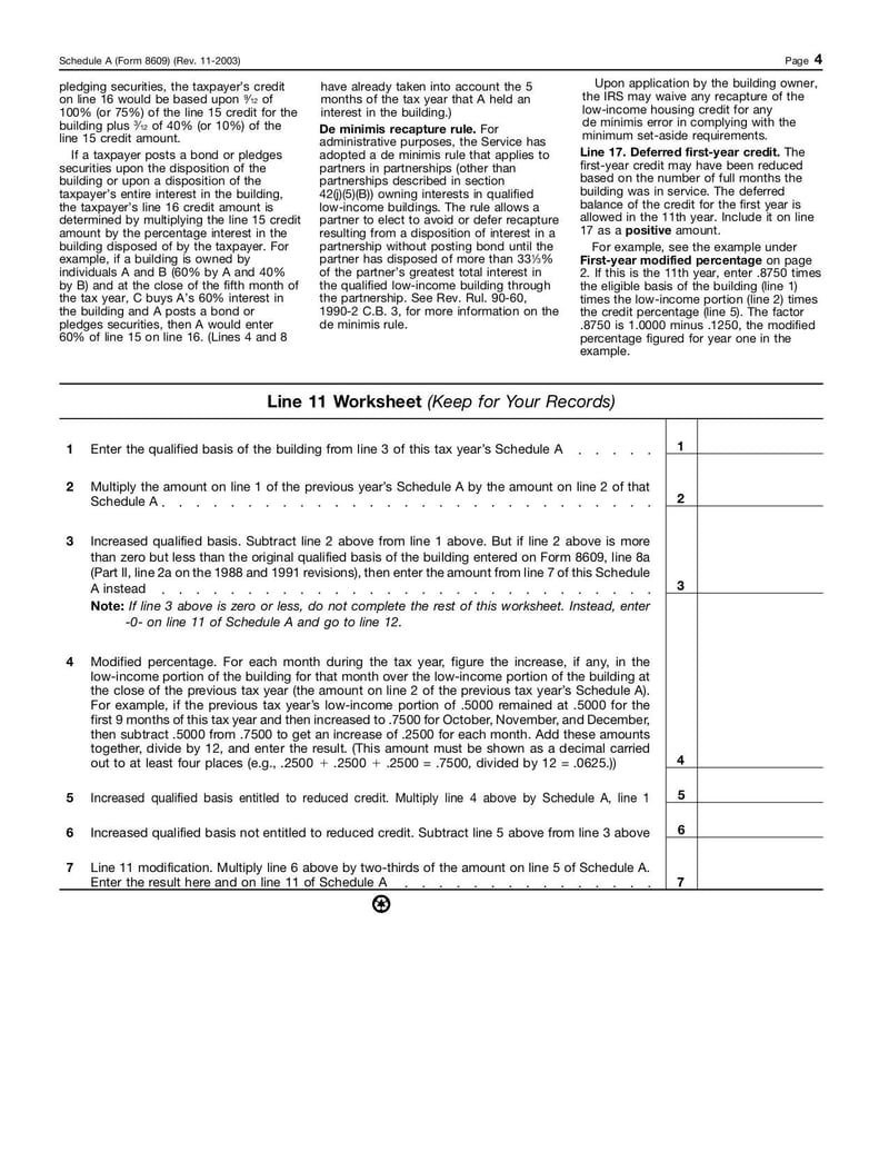Large thumbnail of Form 8609 Schedule A - Nov 2003