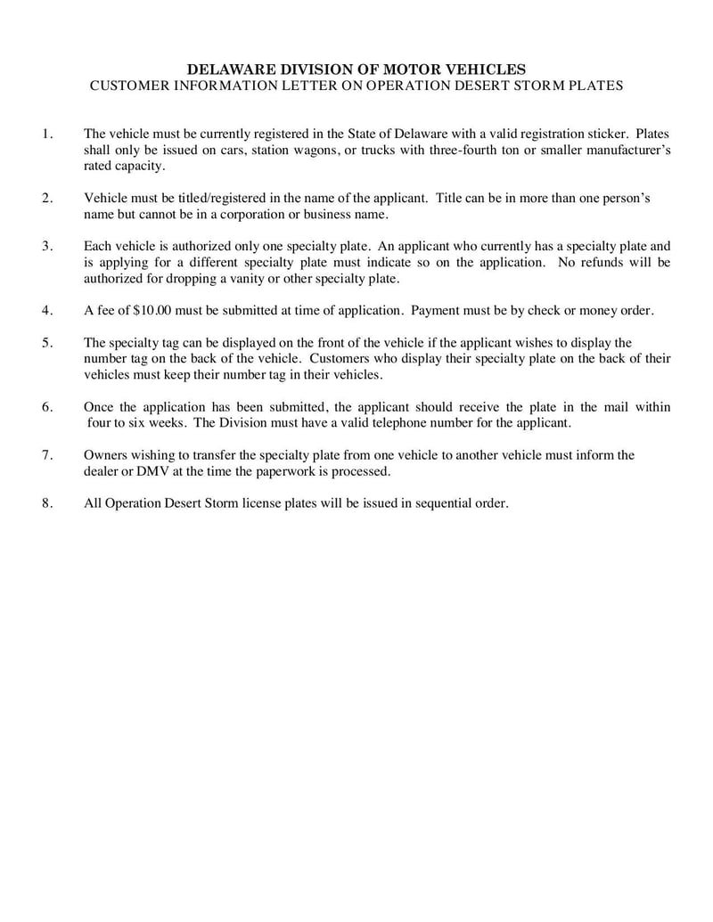 Large thumbnail of Application for Operation Desert Storm License Plate - Apr 2017