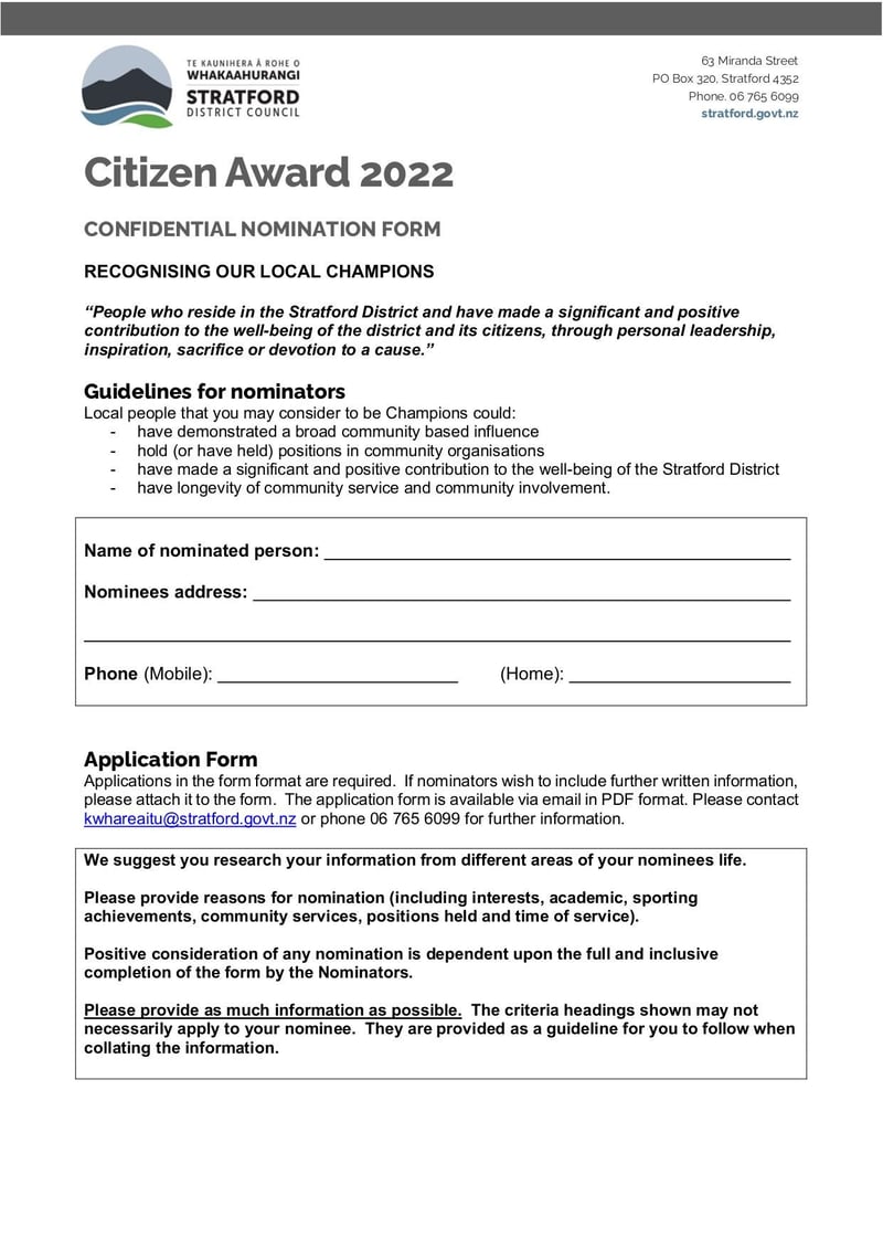 Large thumbnail of Nomination Form - Citizen Award 2022 - Jan 2022
