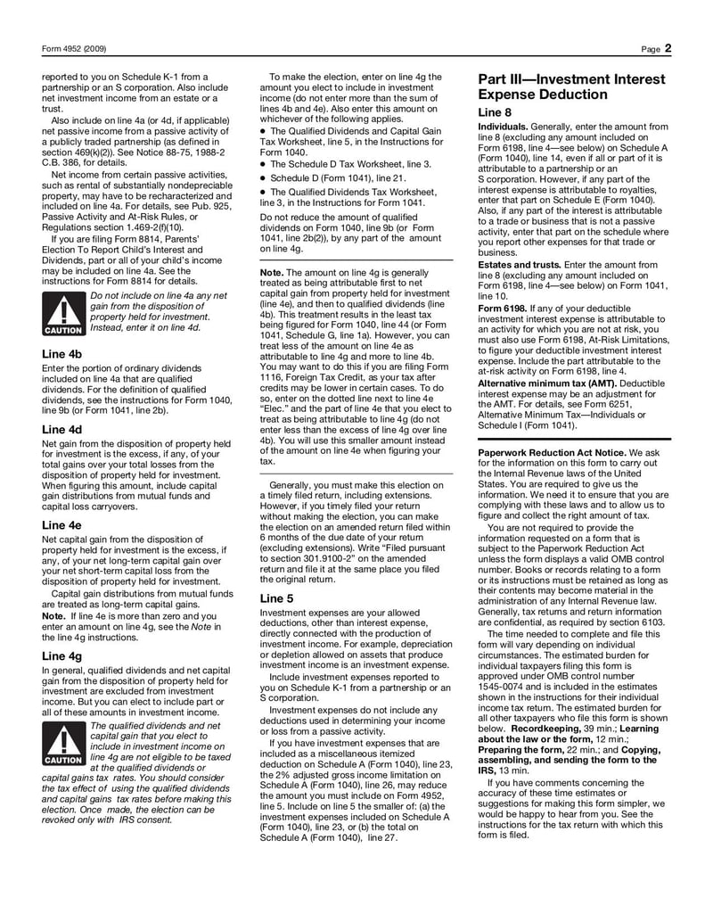 Large thumbnail of Form 4952 - Oct 2009