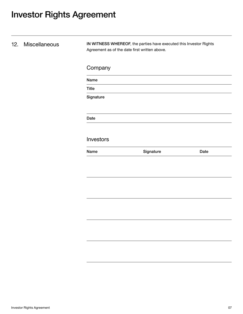 Investor Rights Agreement detailing equity terms, voting rights and share classifications