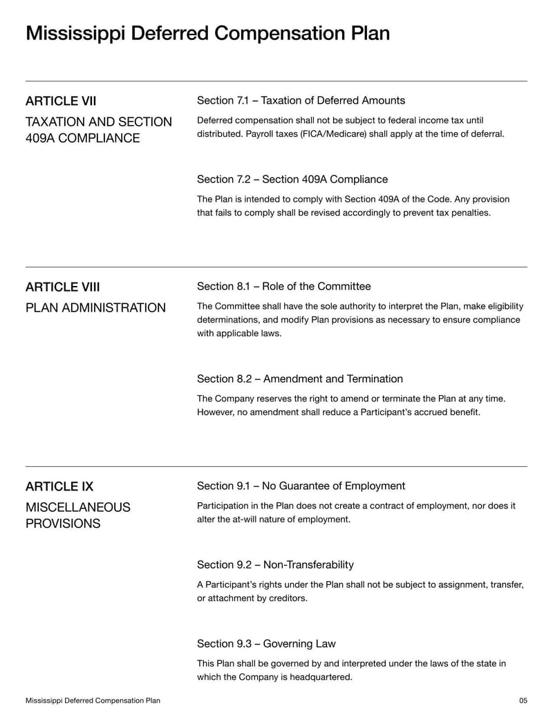 Mississippi Deferred Compensation Plan for summarizing deferred income benefits for Mississippi employees