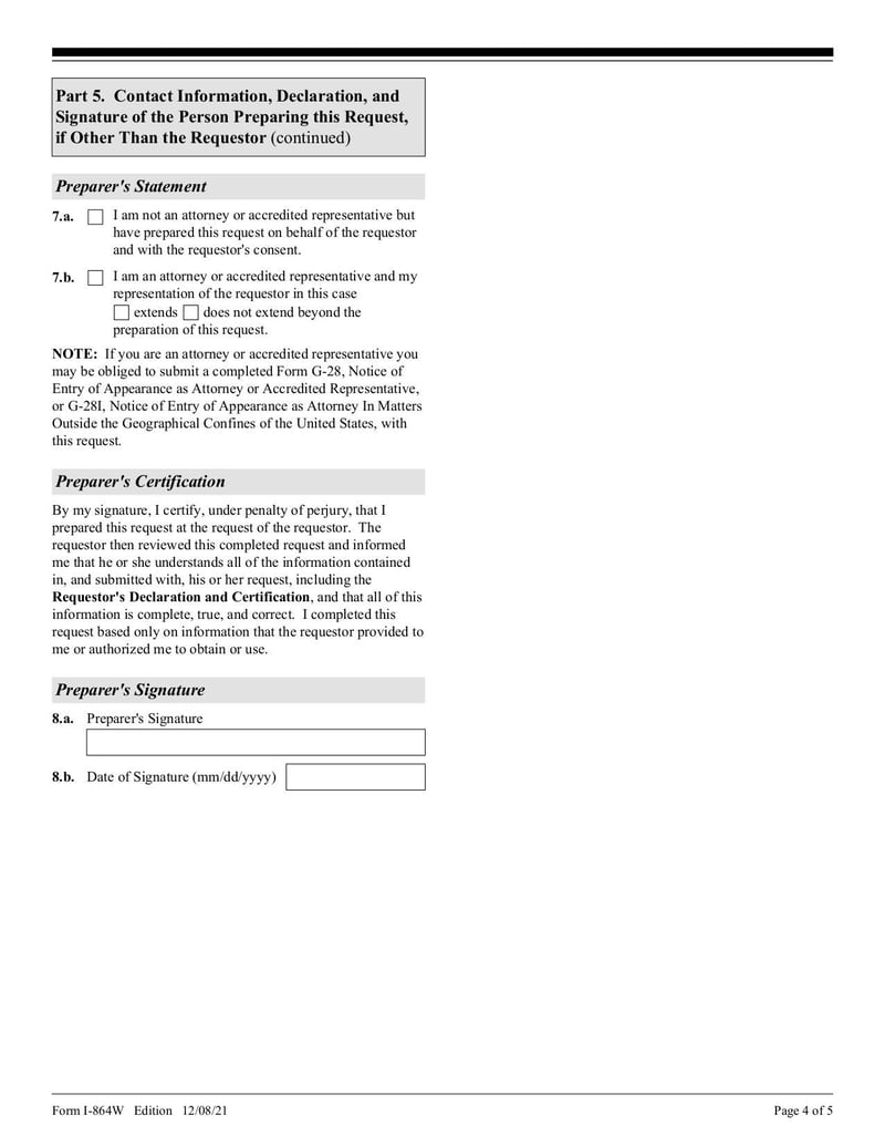Thumbnail of Form I-864W - Dec 2021 - page 3