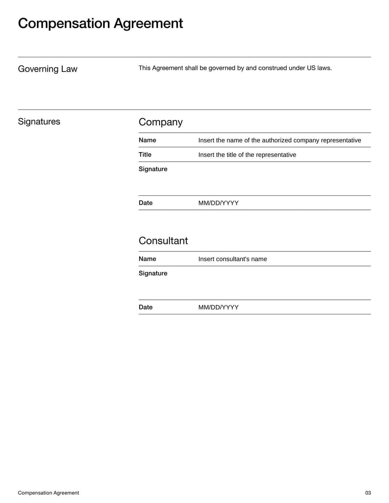 Compensation Agreement Template for setting payment terms for marketing consultants