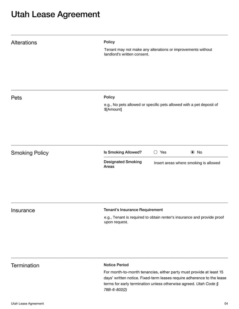 Large thumbnail of Utah Lease Agreement Template