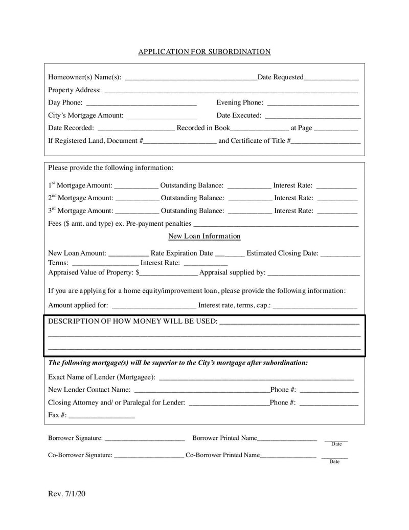 Large thumbnail of Application for Subordination of Mortgage Documentation Checklist - Jul 2021