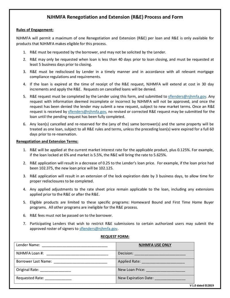 Large thumbnail of NJHMFA Renegotiation and Extension (R&E) Process and Form - Jan 2019