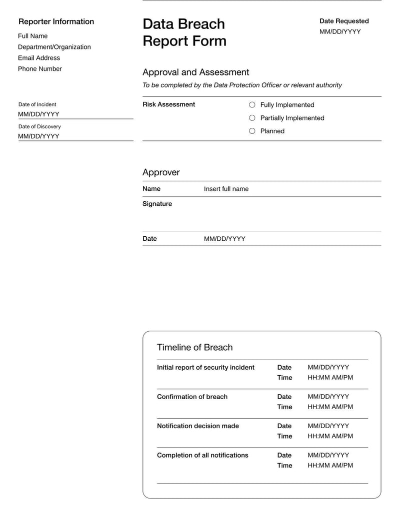 Data Breach Report Form for documenting security breach incidents