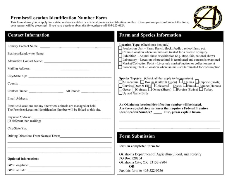 Large thumbnail of Oklahoma Premises/Location Identification Number Form
