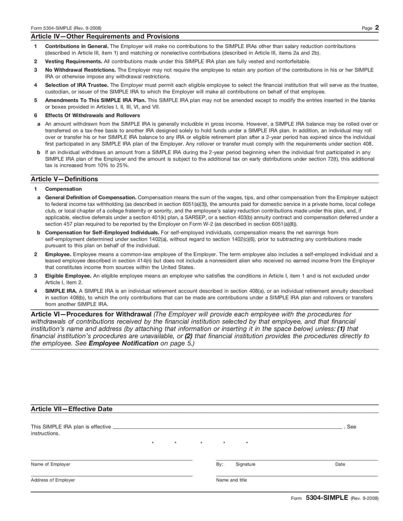Large thumbnail of Form 5304-SIMPLE - Sep 2008