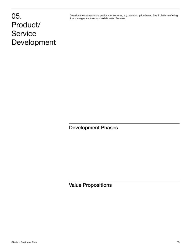 Startup Business Plan for presenting the business model, market research and growth strategy of a new venture