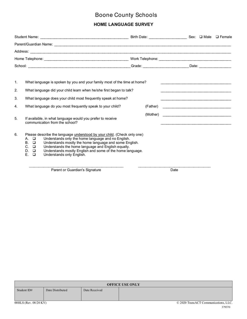 Large thumbnail of Home Language Survey - Sep 2020