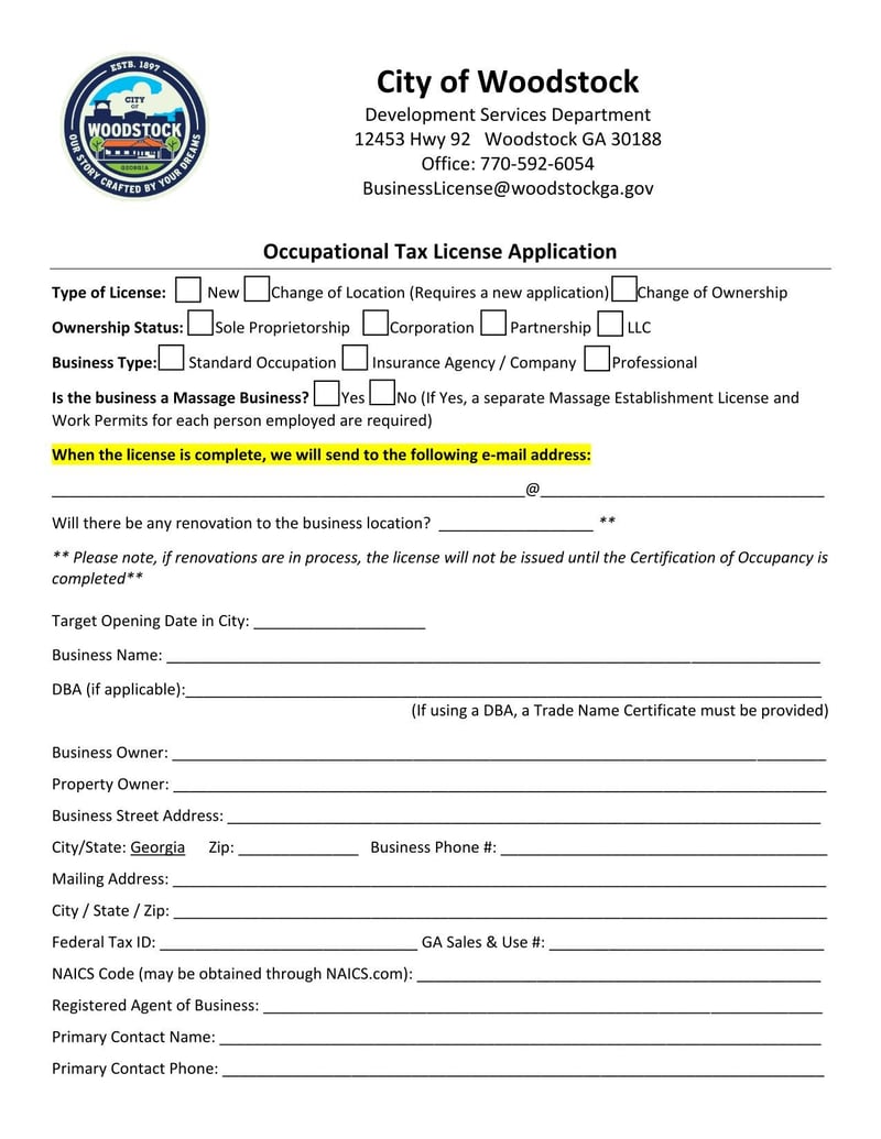 Large thumbnail of Occupational Tax License Application