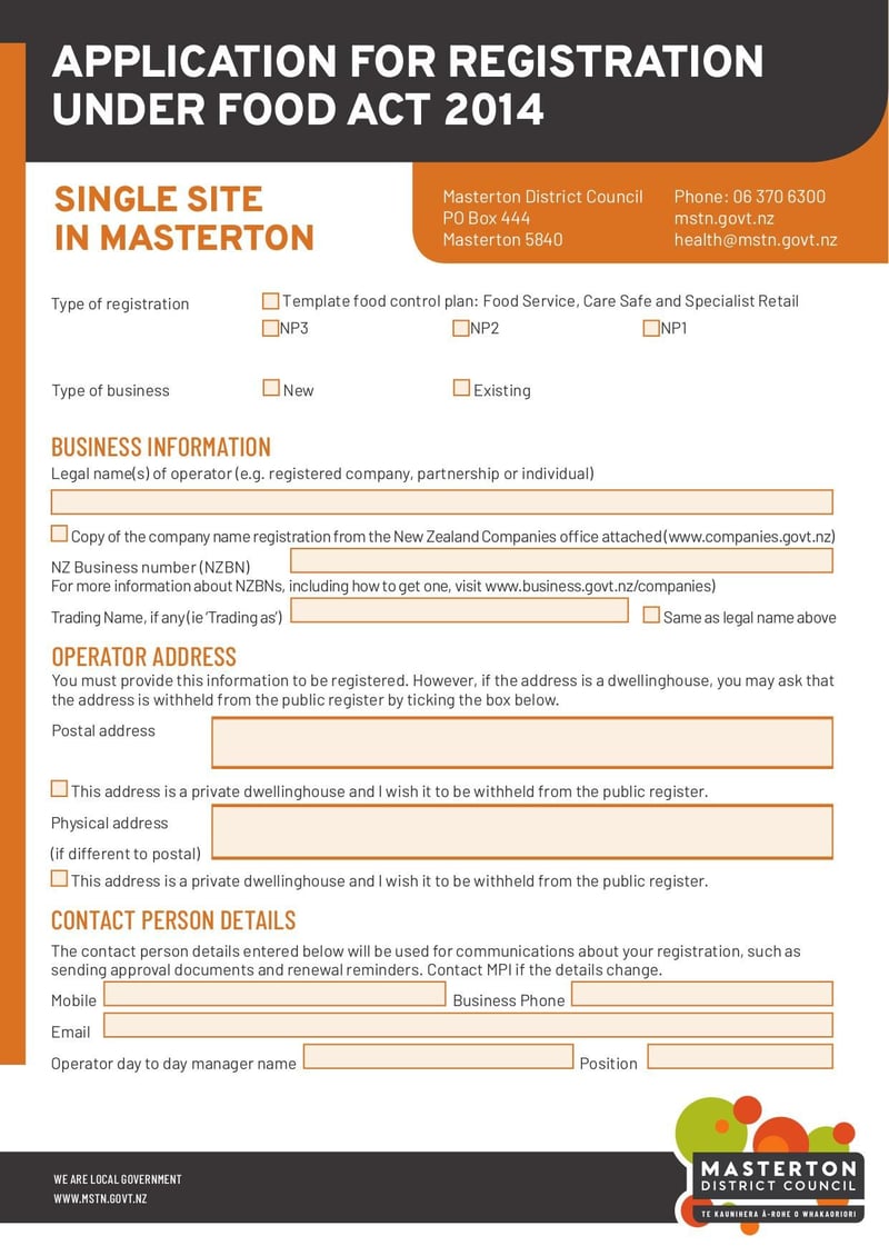 Large thumbnail of Application Form for Registration Under the Food Act - Jun 2022