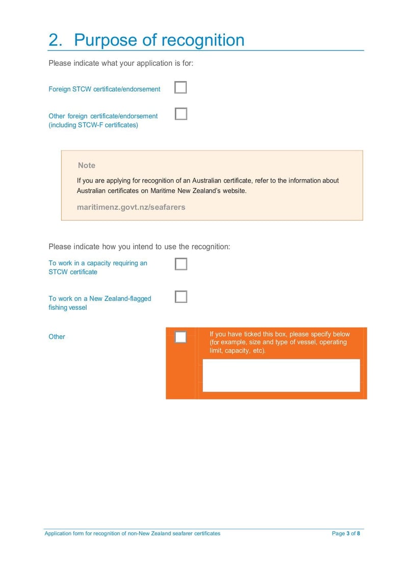 Large thumbnail of Application Form for Recognition of Non-New Zealand Seafarer Certificates - Aug 2020