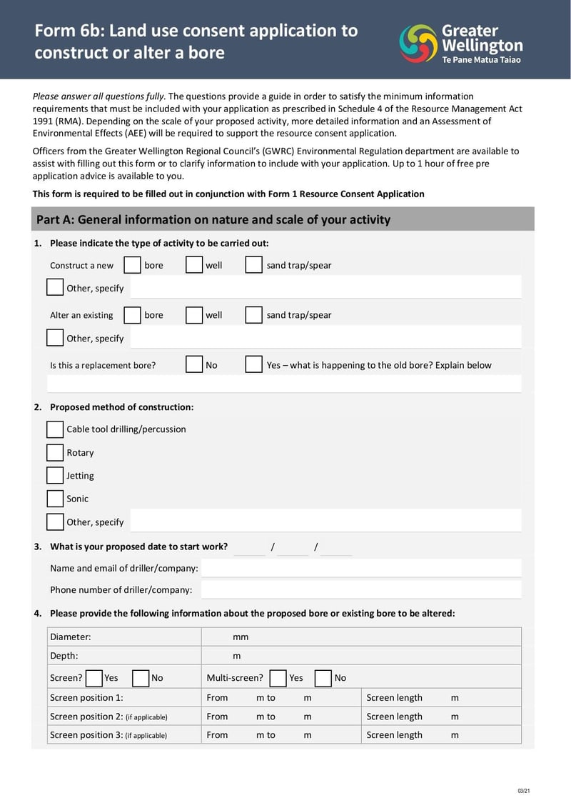 Large thumbnail of Form 6b Land Use Consent Application to Construct or Alter a Bore - Mar 2021