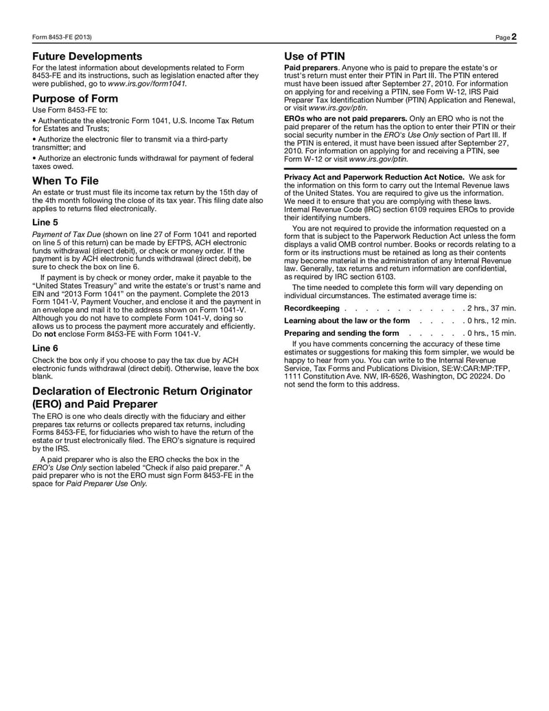 Large thumbnail of Form 8453-FE - Jan 2013