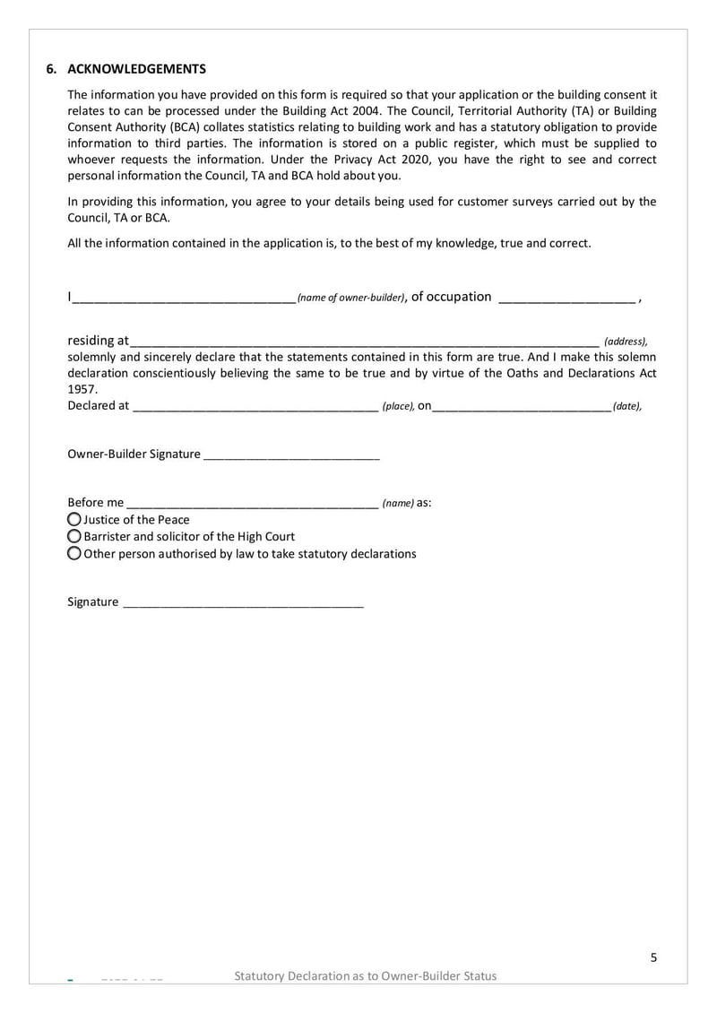 Large thumbnail of Form 2B Statutory Declaration of Owner Builder - Oct 2022