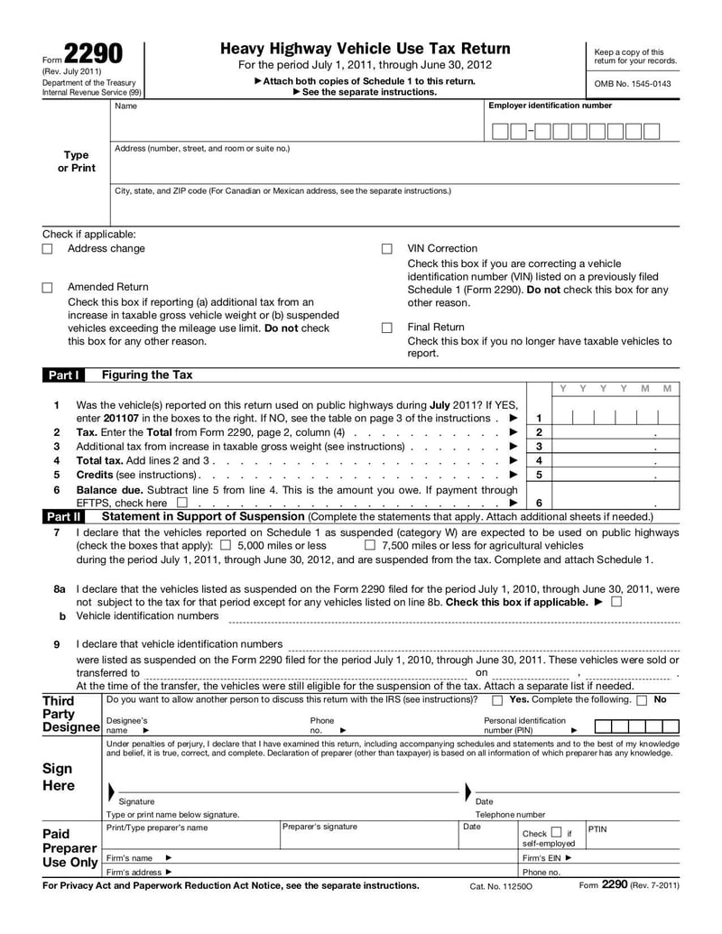 Large thumbnail of Form 2290 - Jul 2011