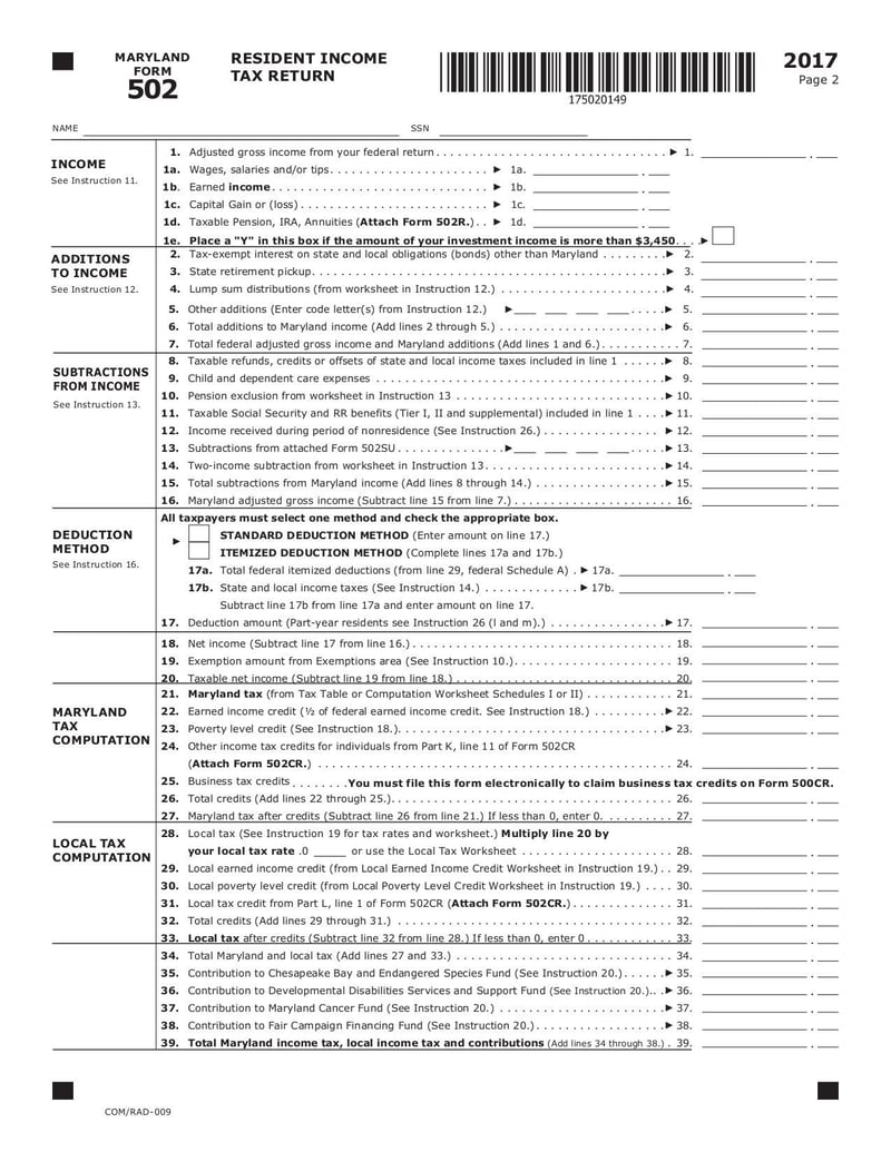 Large thumbnail of Maryland Form 502 - Dec 2017