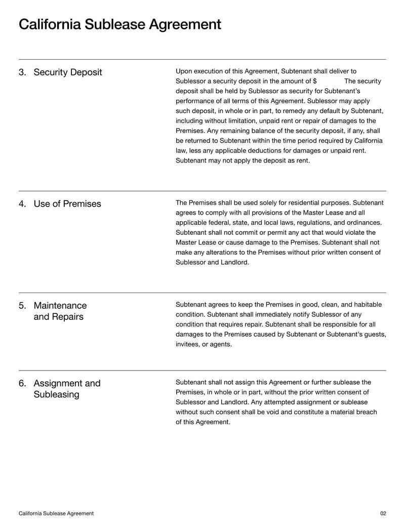 Large thumbnail of Sublease Agreement California