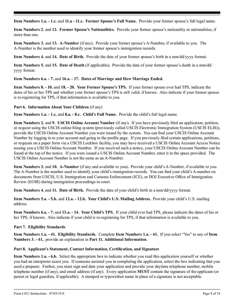 Large thumbnail of Instructions for Form I-821 - Jul 2019