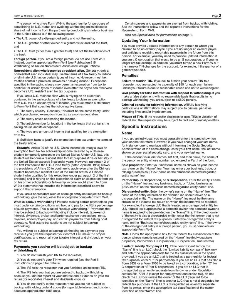 Large thumbnail of Form W9 - Oct 2011