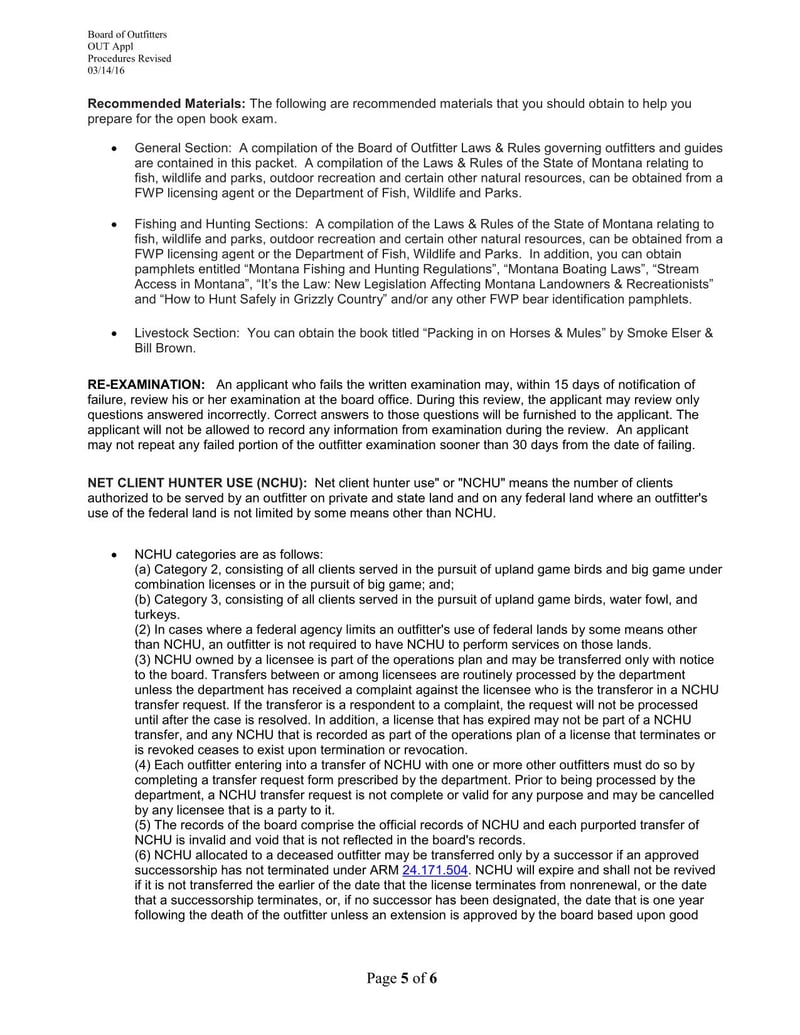 Large thumbnail of Montana Outfitter License/Examination Application