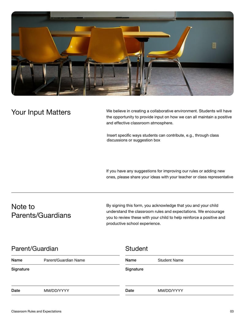 Classroom Rules and Expectations for establishing class guidelines