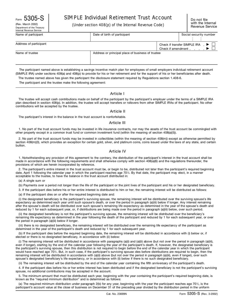 Large thumbnail of Form 5305-S - Mar 2006