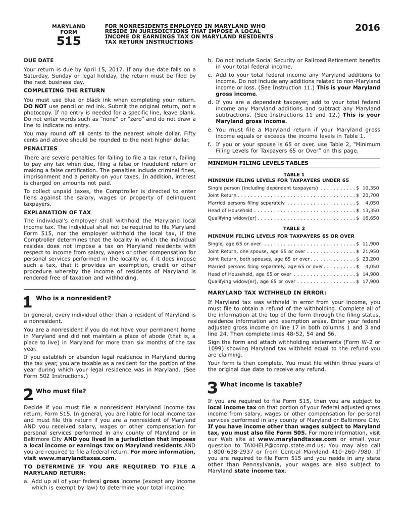 Large thumbnail of Maryland Tax Form 515 - Sep 2017