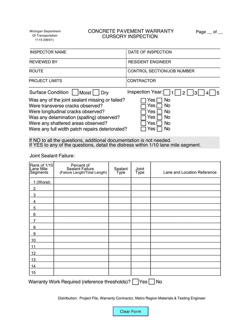 Large thumbnail of Concrete Pavement Warranry Cursory Inspection Form - Oct 2017