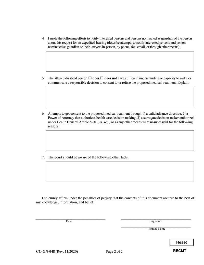 Large thumbnail of Request Form for Expedited Hearing in Connection with Medical Treatment (Form CC-GN-048) - Sep 2021