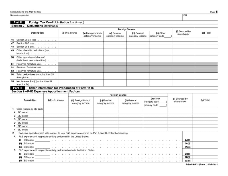 Large thumbnail of Form 1120-S Schedule K-2 - Jan 2022
