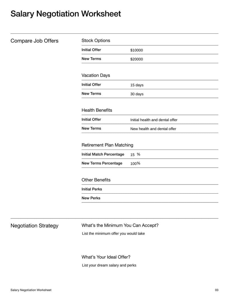 Salary Negotiation Worksheet to plan your ideal compensation package